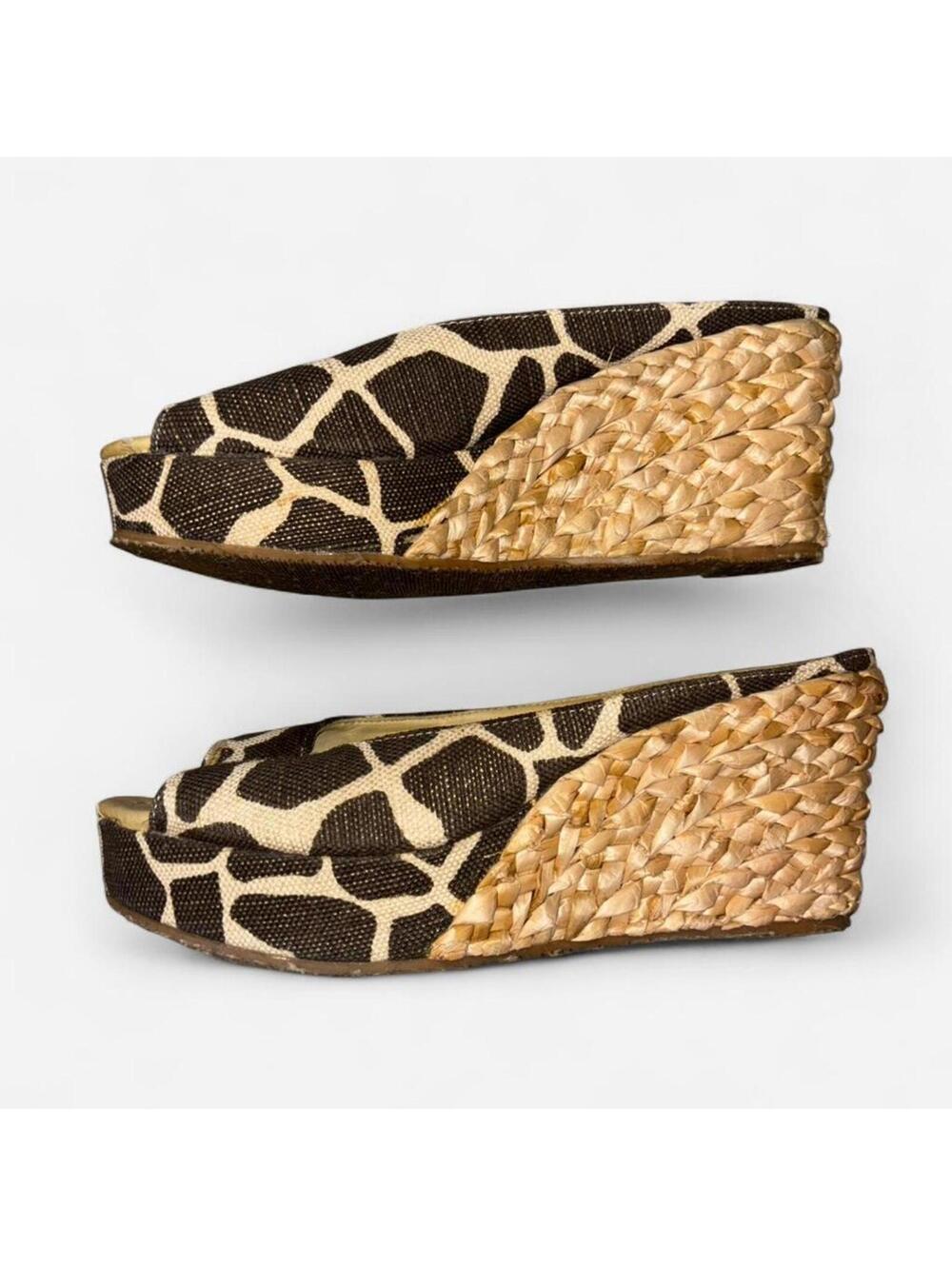 CL by Laundry - Giraffe-Printed Canvas Wedges, woven straw espadrille platform - Picture 4 of 5